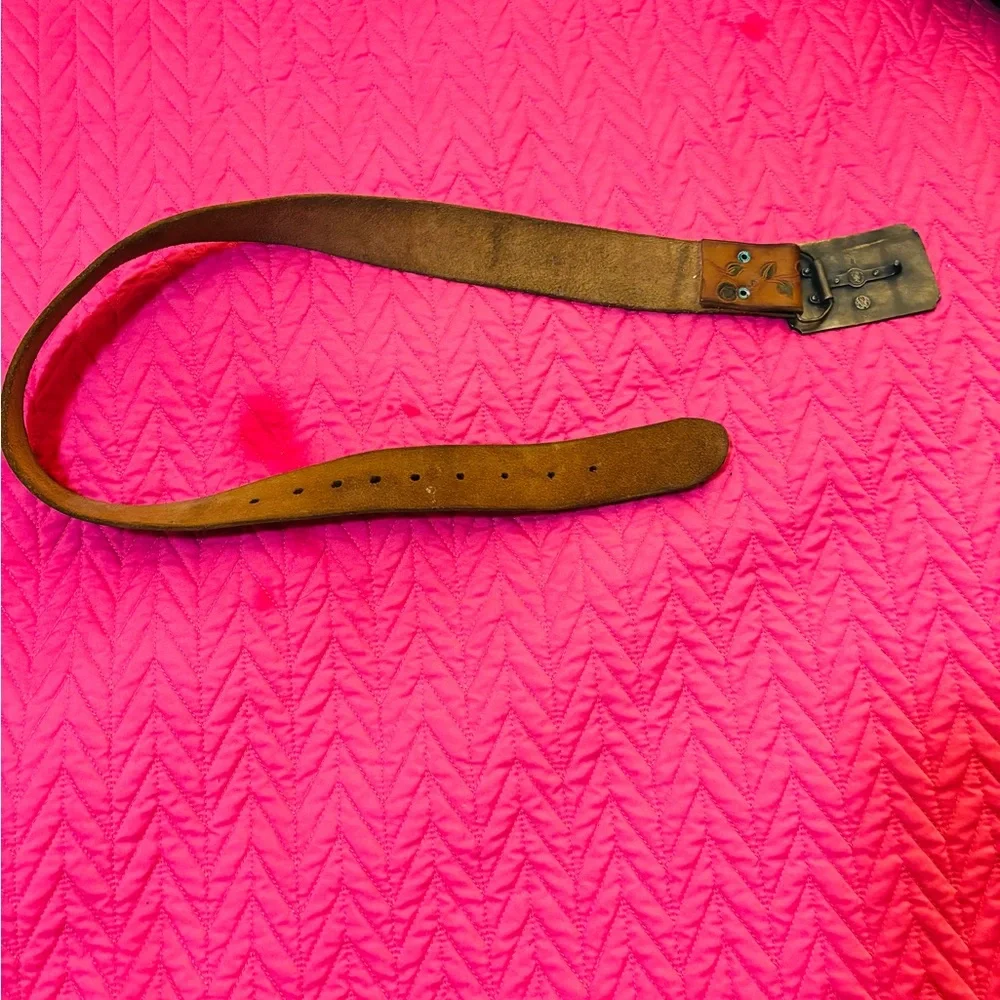 VINTAGE HANDMADE Brown Genuine Leather Belt with Buckle